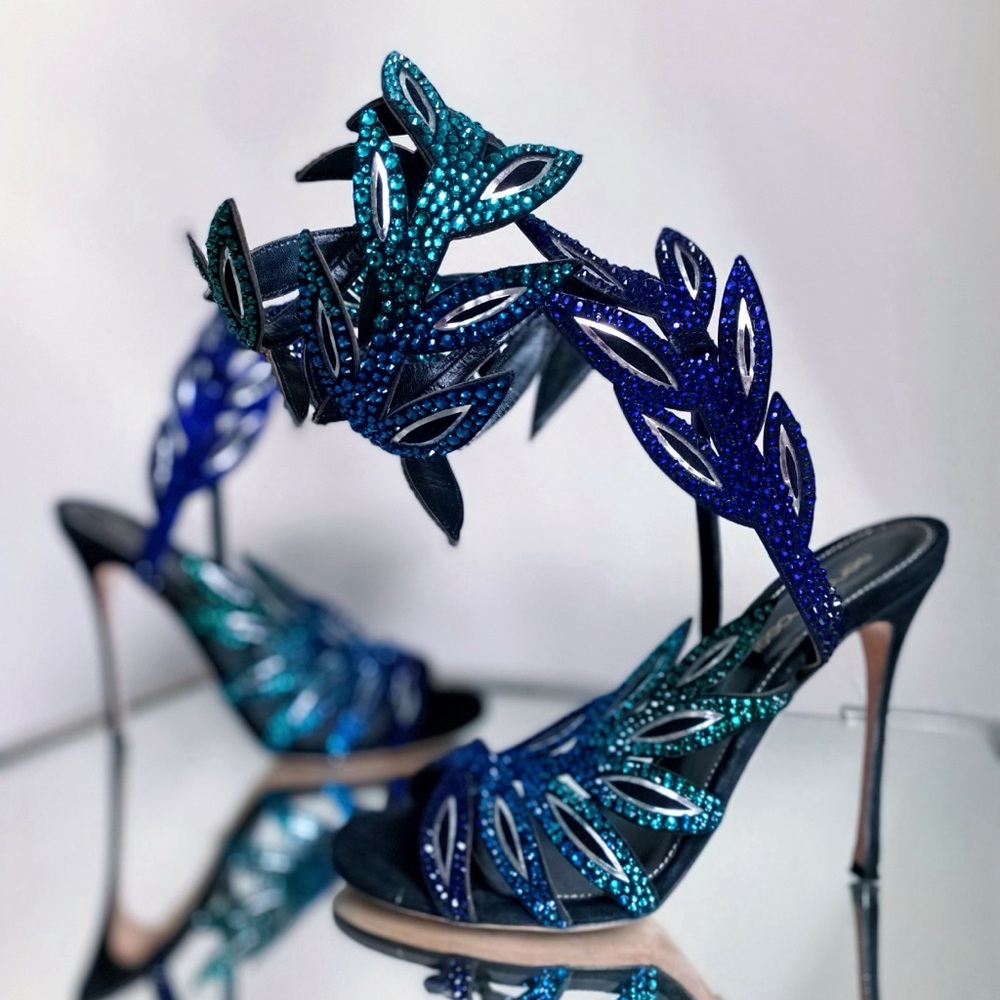EUC Sergio Rossi Crystal Rhinestone Floral Multigold High Heel Sandal 39 - Picture 3 of 11